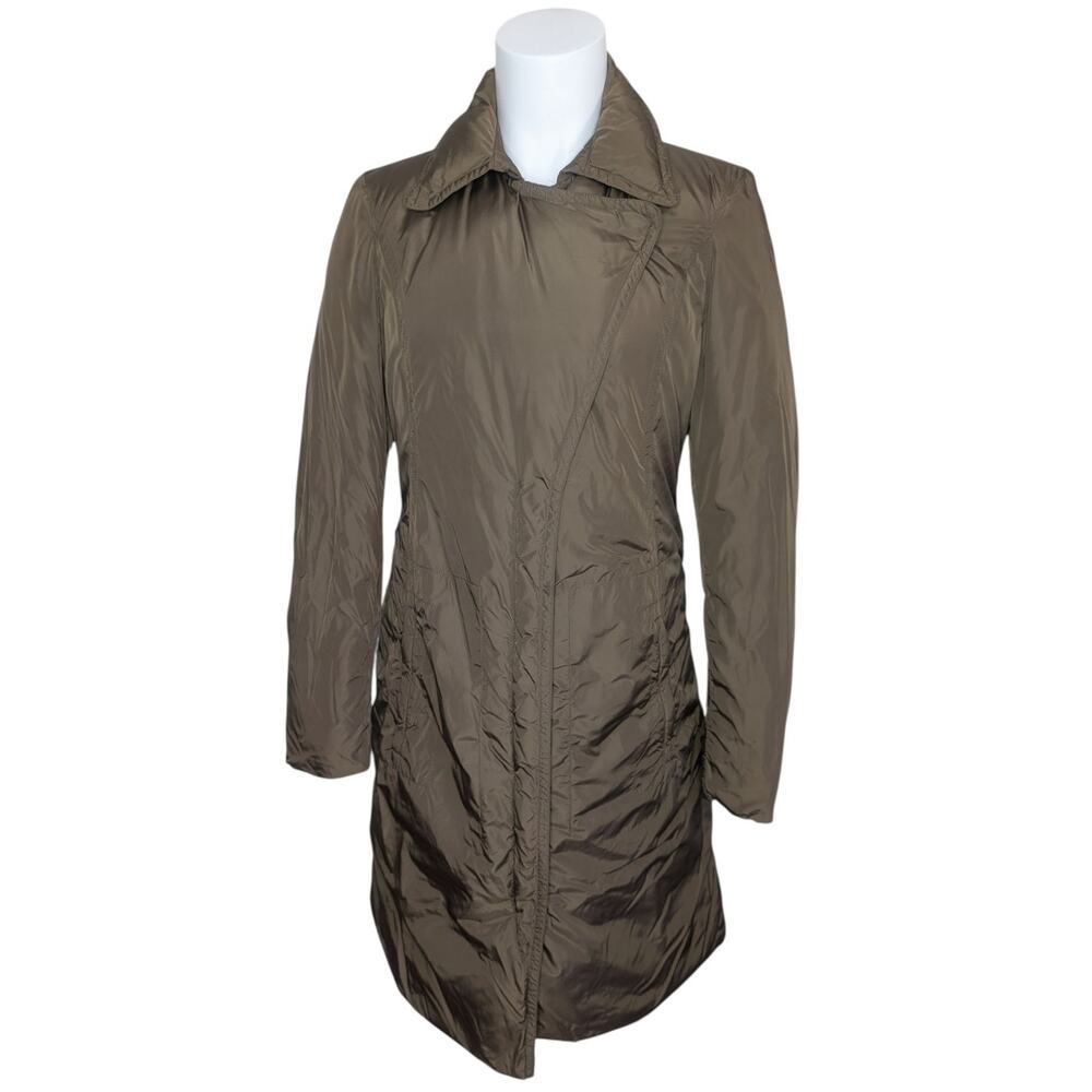 Add Down Long Goose Down Puffer Jacket in Olive Taupe, Size 4